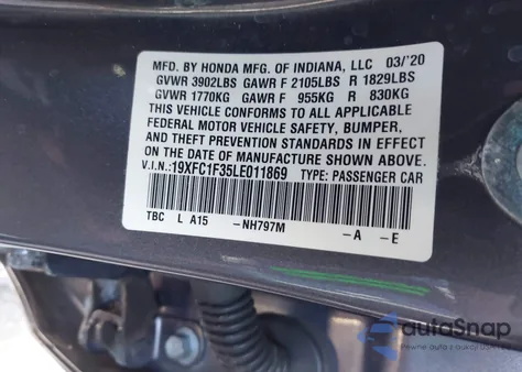 2020 Honda Civic Ex from USA, damaged, VIN 19XFC1F35LE011869